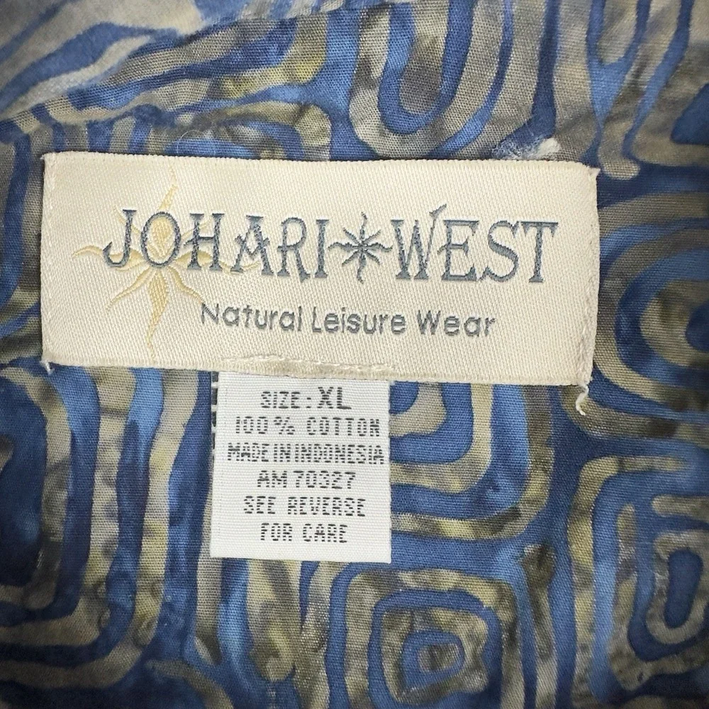 Men's JOHARI WEST Shirt  Abstract 100% Cotton Button Front XL Short Sleeves - Picture 9 of 10